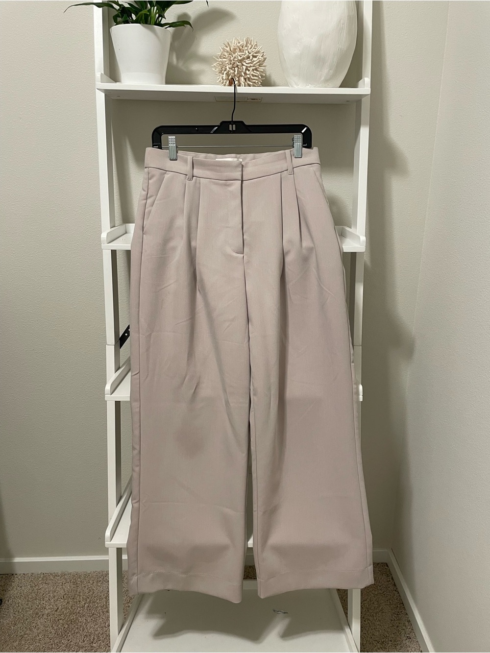 Abercrombie & Fitch Wide-Leg Pleated Trousers in Light Taupe